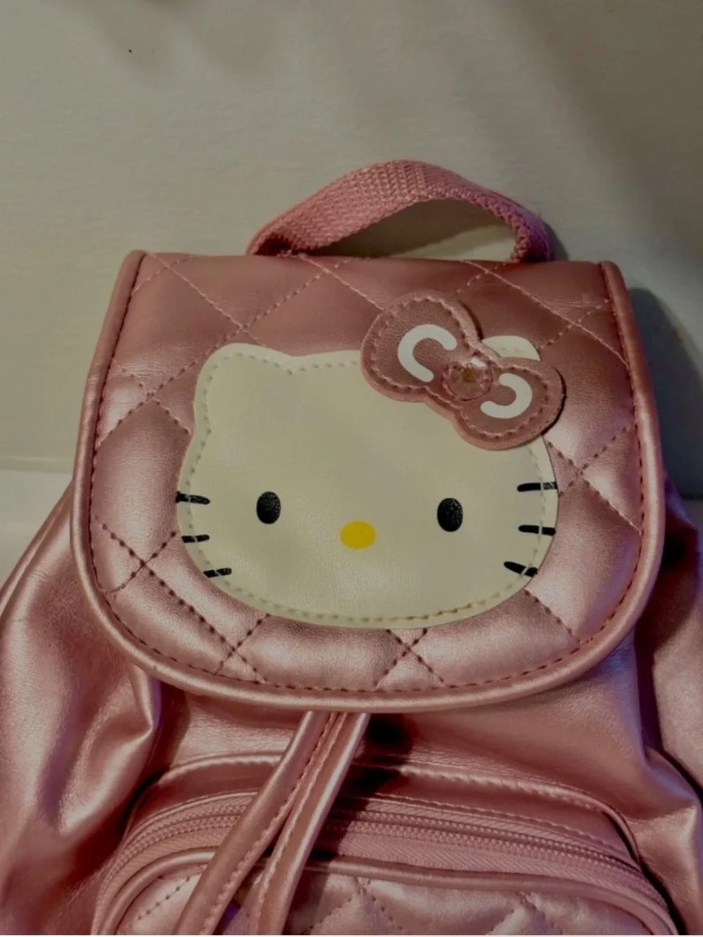 Vintage Sanrio Hello Kitty Pink Quilted Faux Leather Mini Backpack Y2K 2006 Rare